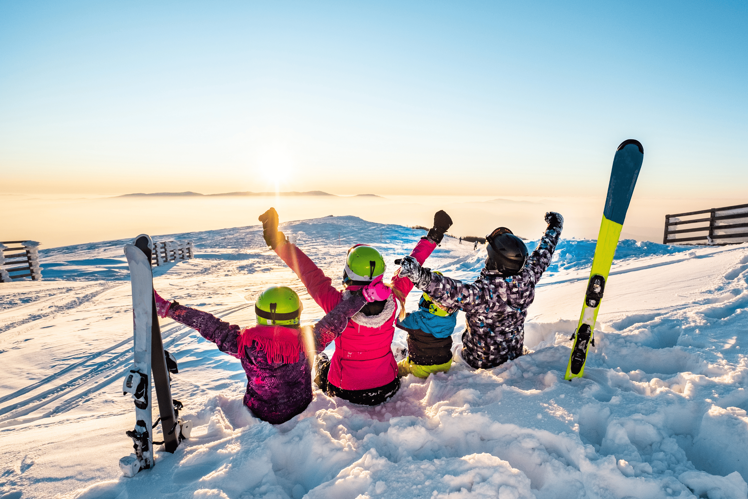 family in French alps skiing
